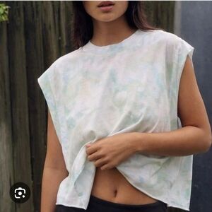 Free People Sleeveless Tie-Dye Crop Tank - White & Pale Green